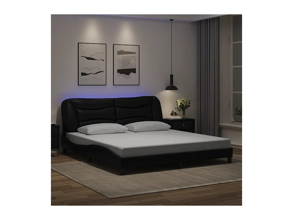 Cadre de lit avec LED sans matelas noir 180x200 cm