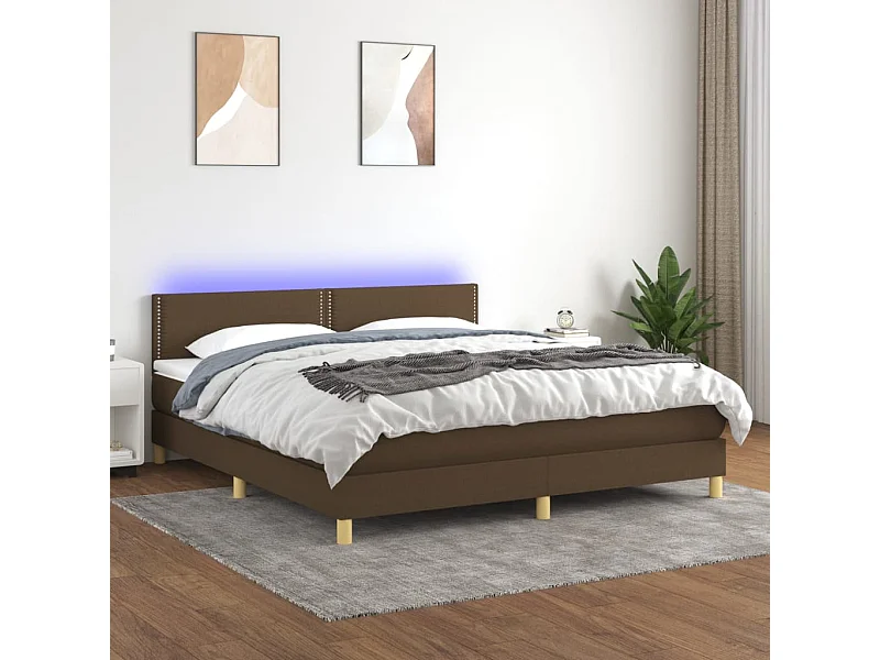 Cama box spring con colchón LED tela marrón oscuro 180x200 cm