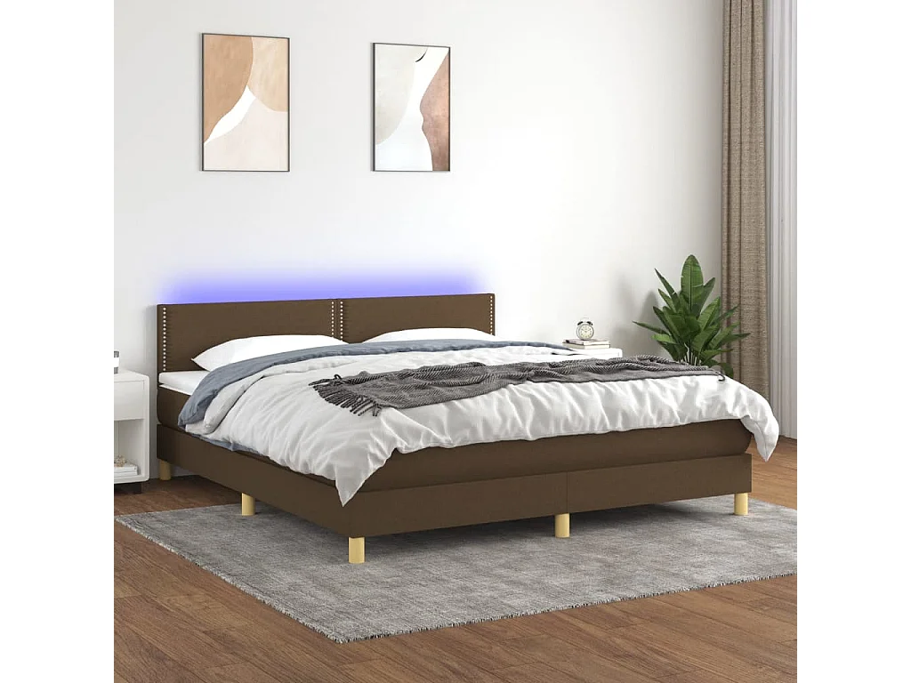 Sommier à lattes de lit matelas et LED Marron foncé 180x200cm