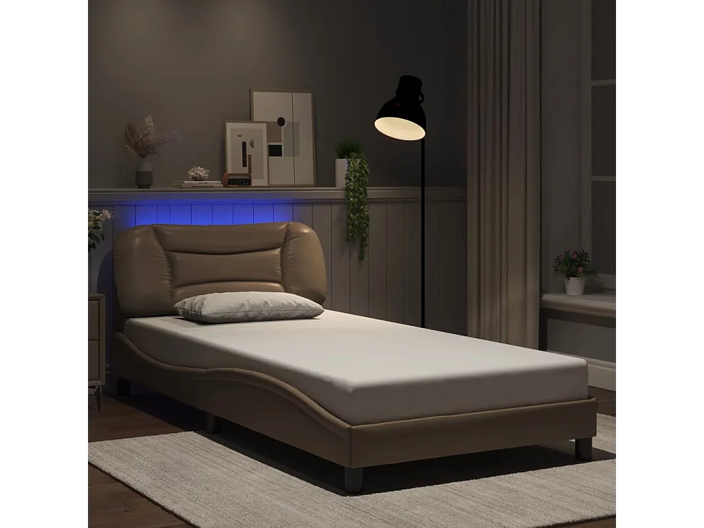 Estructura de cama con LED cuero sintético capuchino 100x200 cm