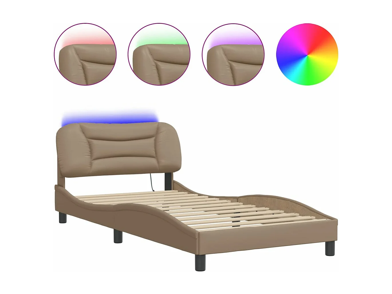 Estructura de cama con LED cuero sintético capuchino 100x200 cm