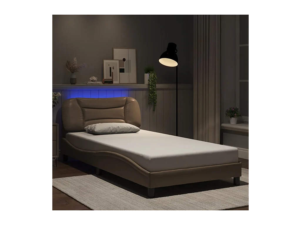 Estructura de cama con LED cuero sintético capuchino 100x200 cm