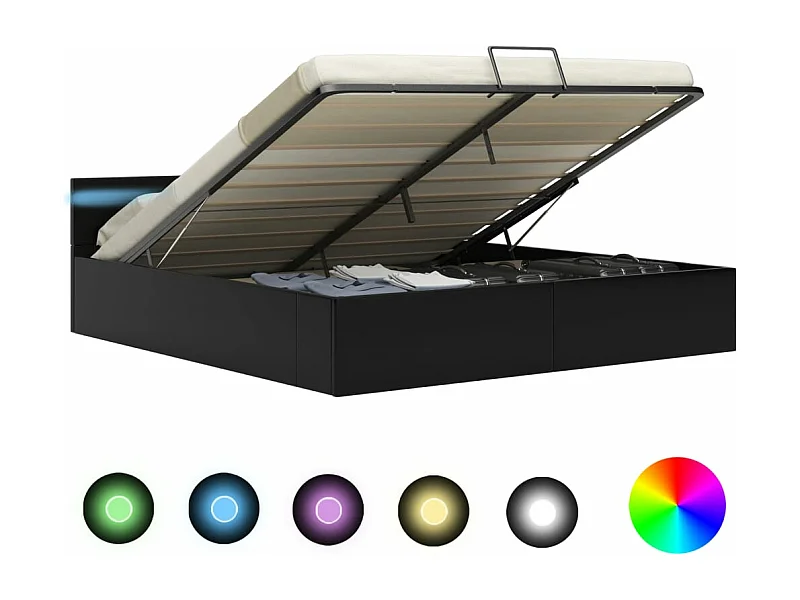 Giroletto Contenitore Idraulico LED Nero Similpelle 160x200 cm