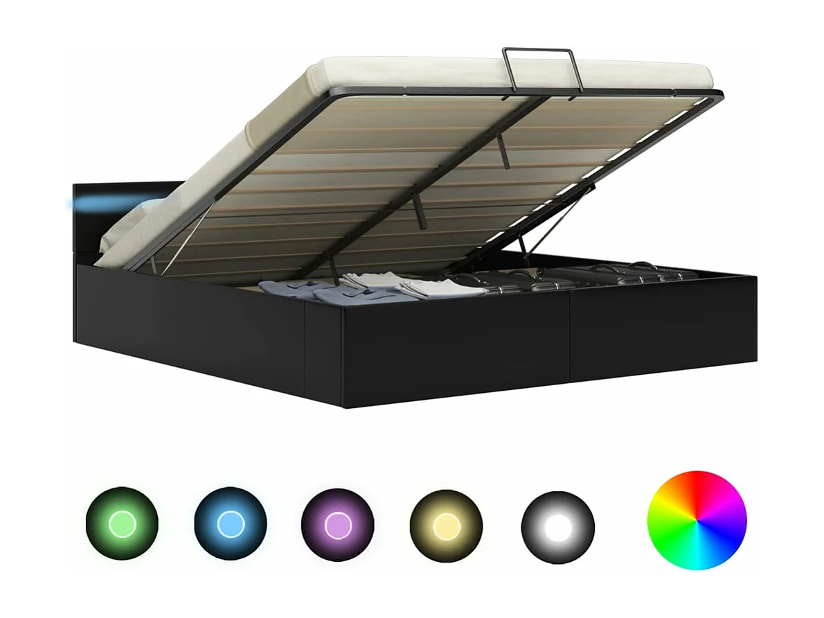 Cadre de lit à rangement hydraulique sans matelas avec LED noir