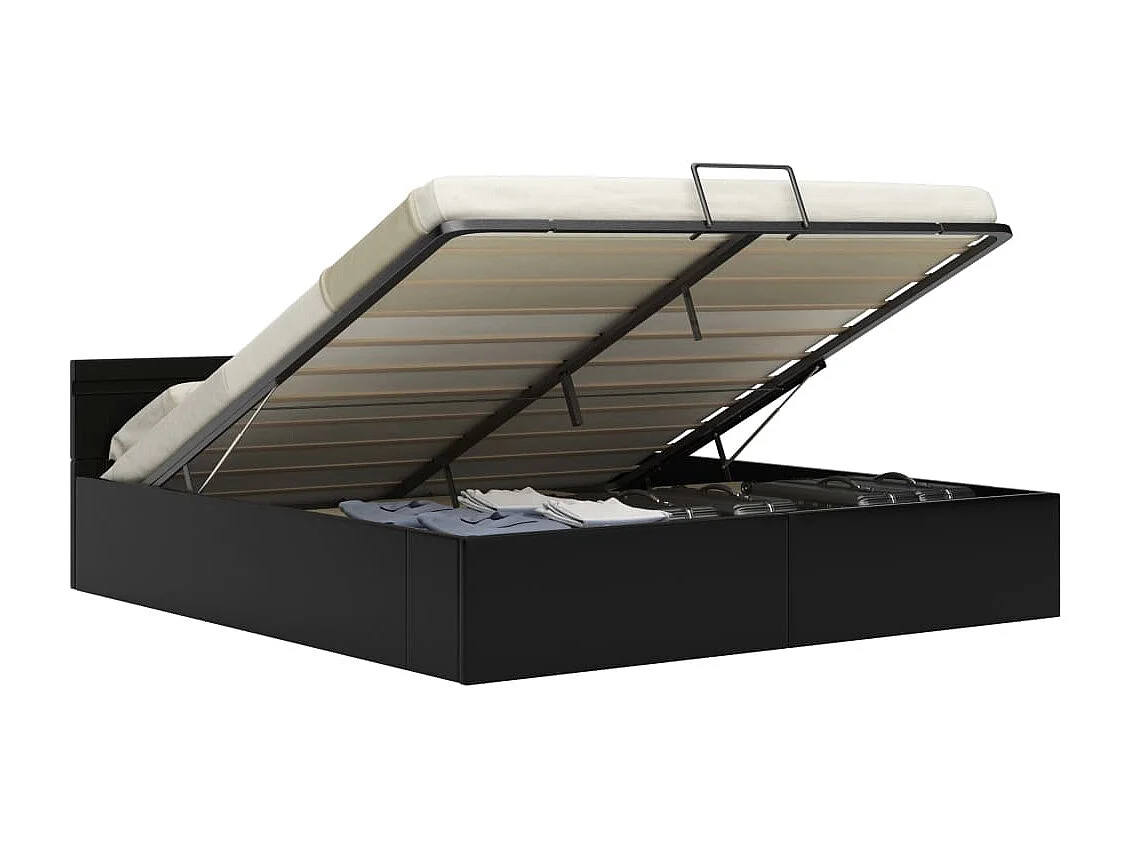 Cadre de lit à rangement hydraulique sans matelas avec LED noir