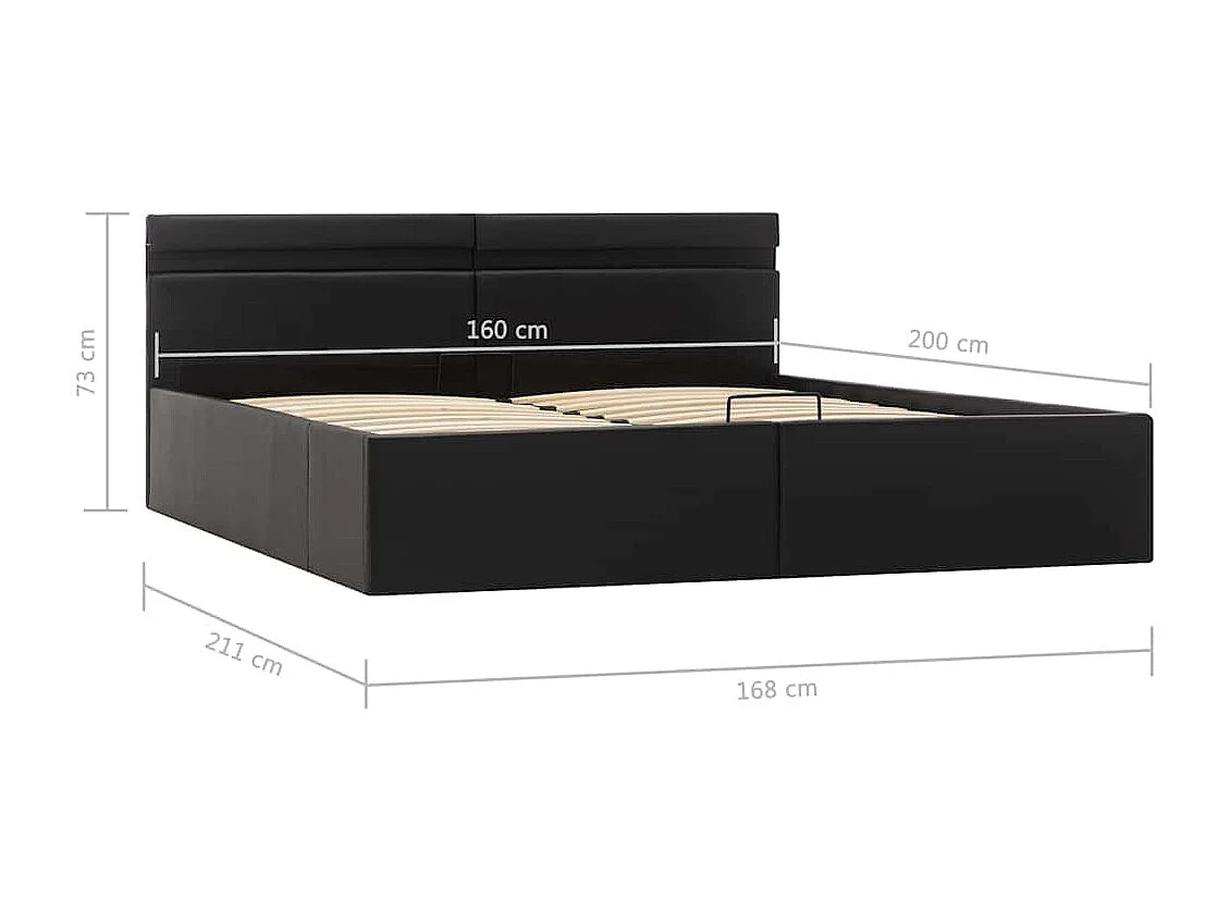 Cadre de lit à rangement hydraulique sans matelas avec LED noir