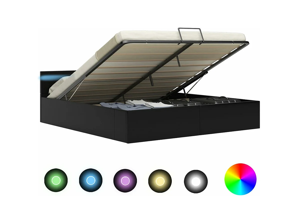 Giroletto Contenitore Idraulico LED Nero Similpelle 160x200 cm