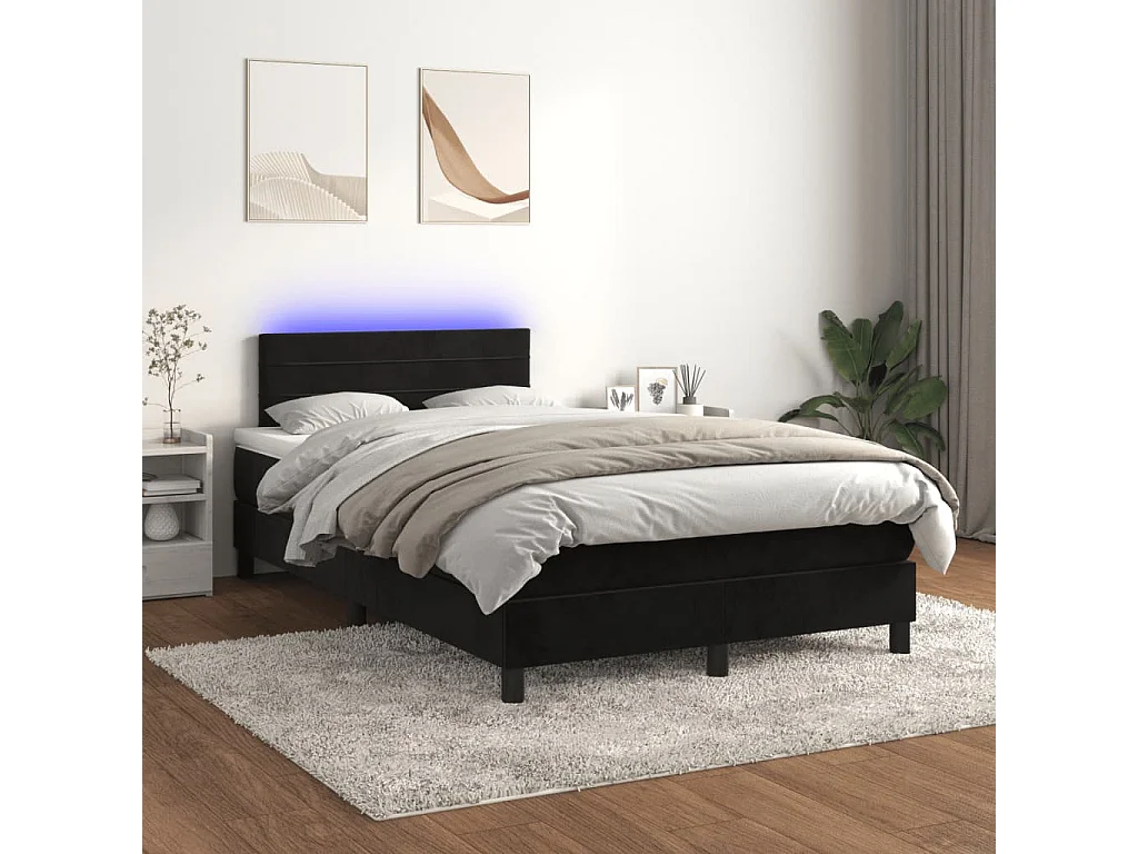 Boxspringbett mit Matratze & LED Schwarz 120x190 cm Samt