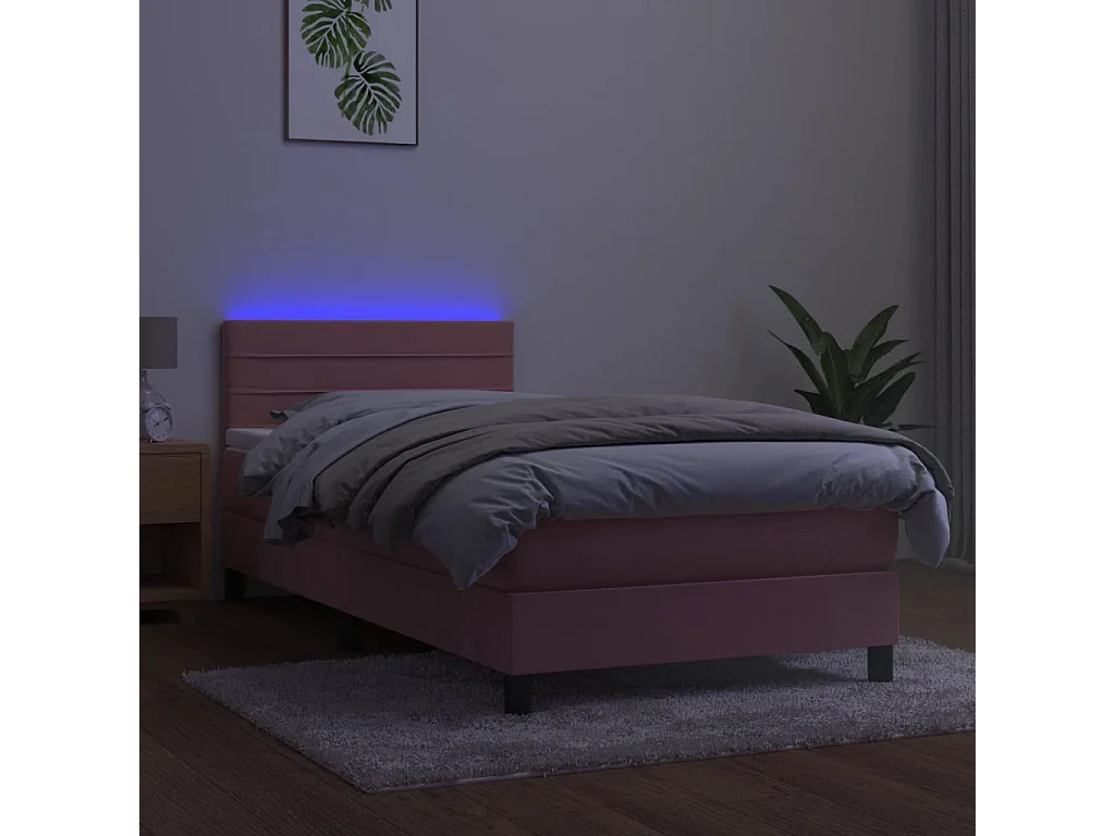 Cama box spring c/ colchão/LED 80x200 cm veludo rosa