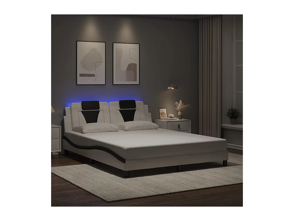 Cadre de lit avec LED sans matelas blanc et noir 160x200 cm