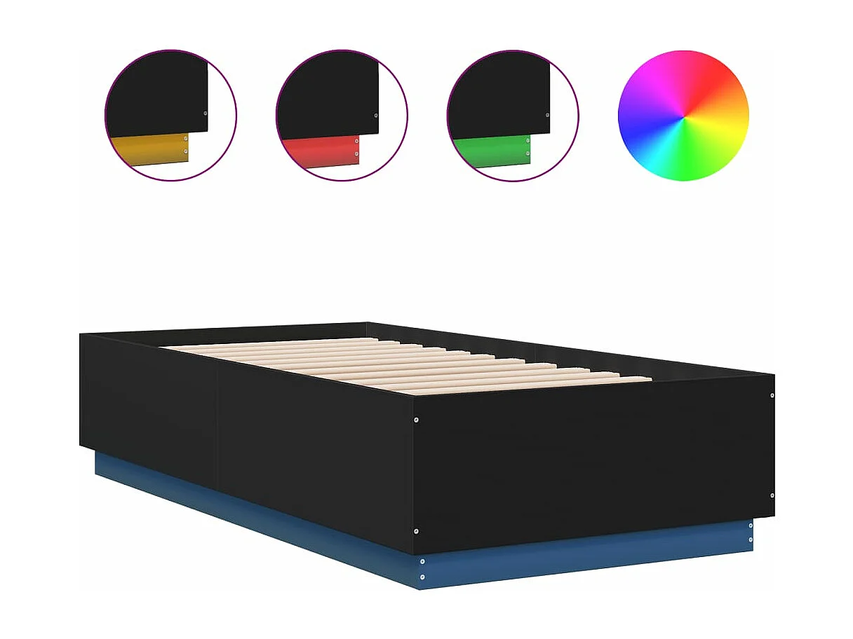 Cadre de lit avec LED sans matelas noir 90x190 cm