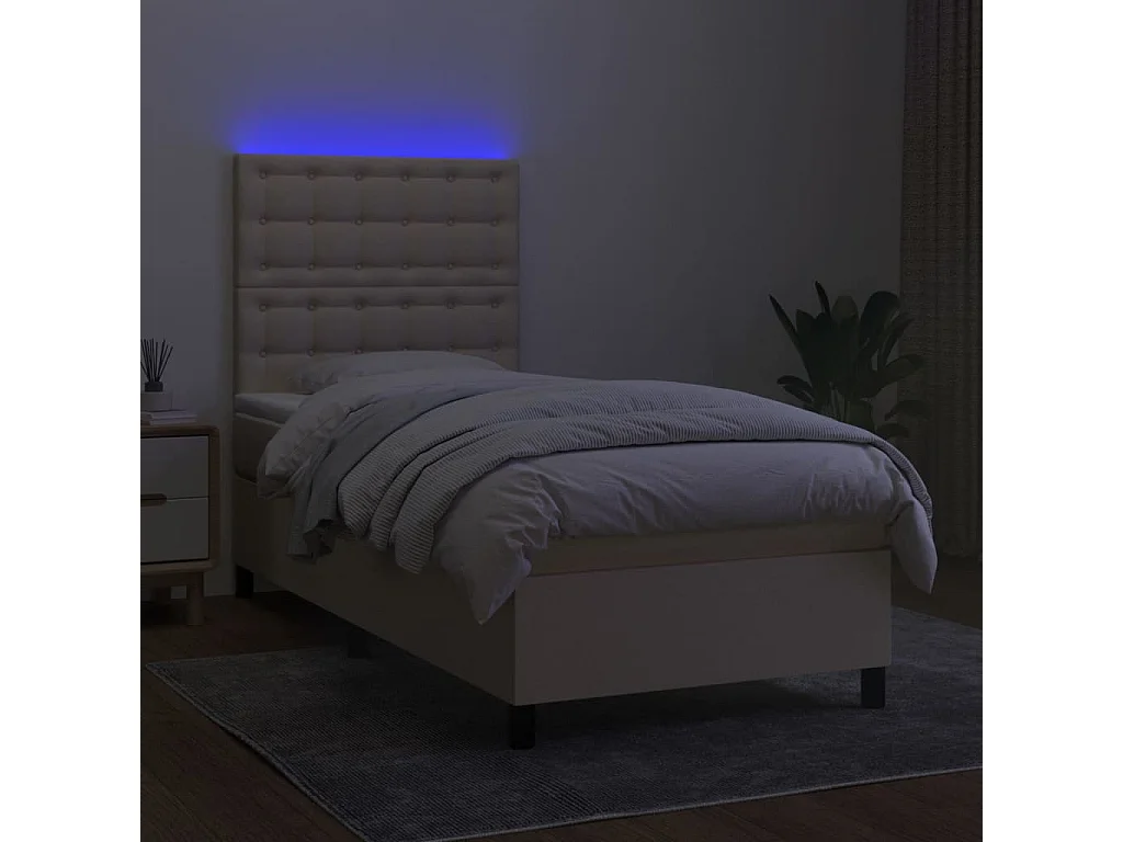 Sommier à lattes de lit et matelas et LED Crème 80x200cm Tissu