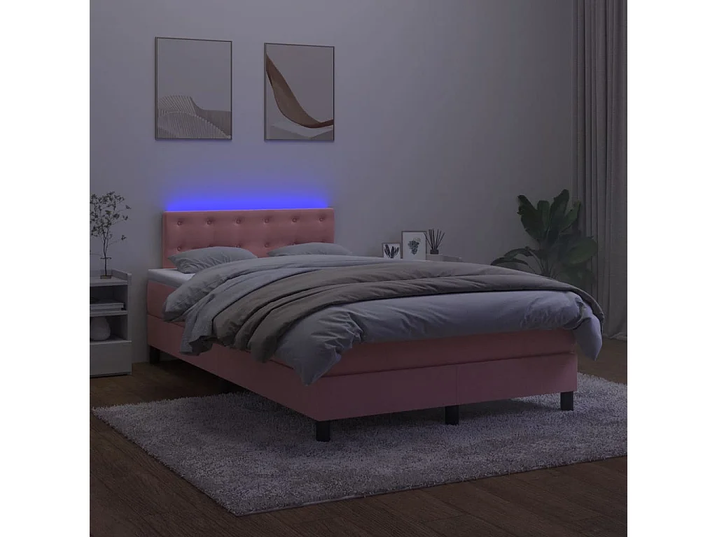 Sommier à lattes de lit et matelas LED rose 120x190 cm velours