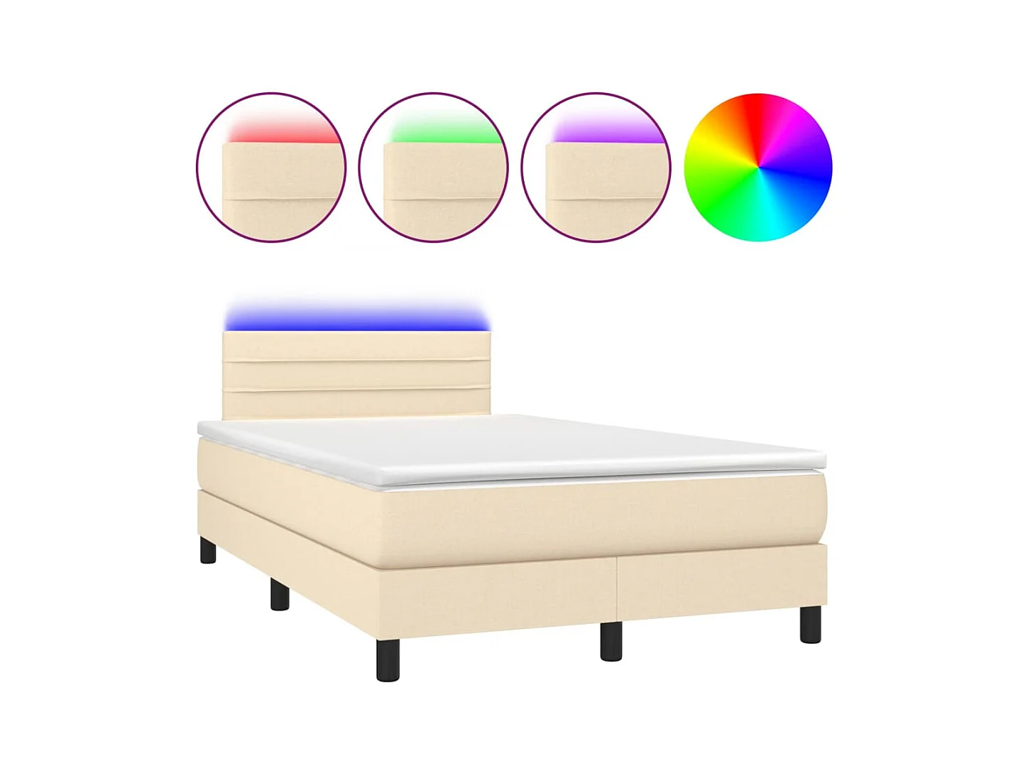 Letto a Molle con Materasso e LED Crema 120x190 cm in Tessuto