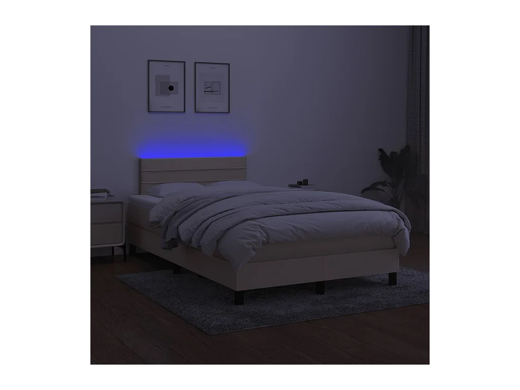 Letto a Molle con Materasso e LED Crema 120x190 cm in Tessuto