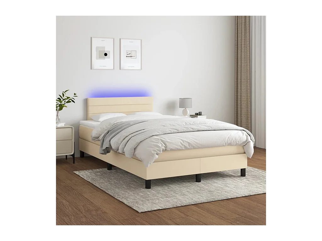Letto a Molle con Materasso e LED Crema 120x190 cm in Tessuto