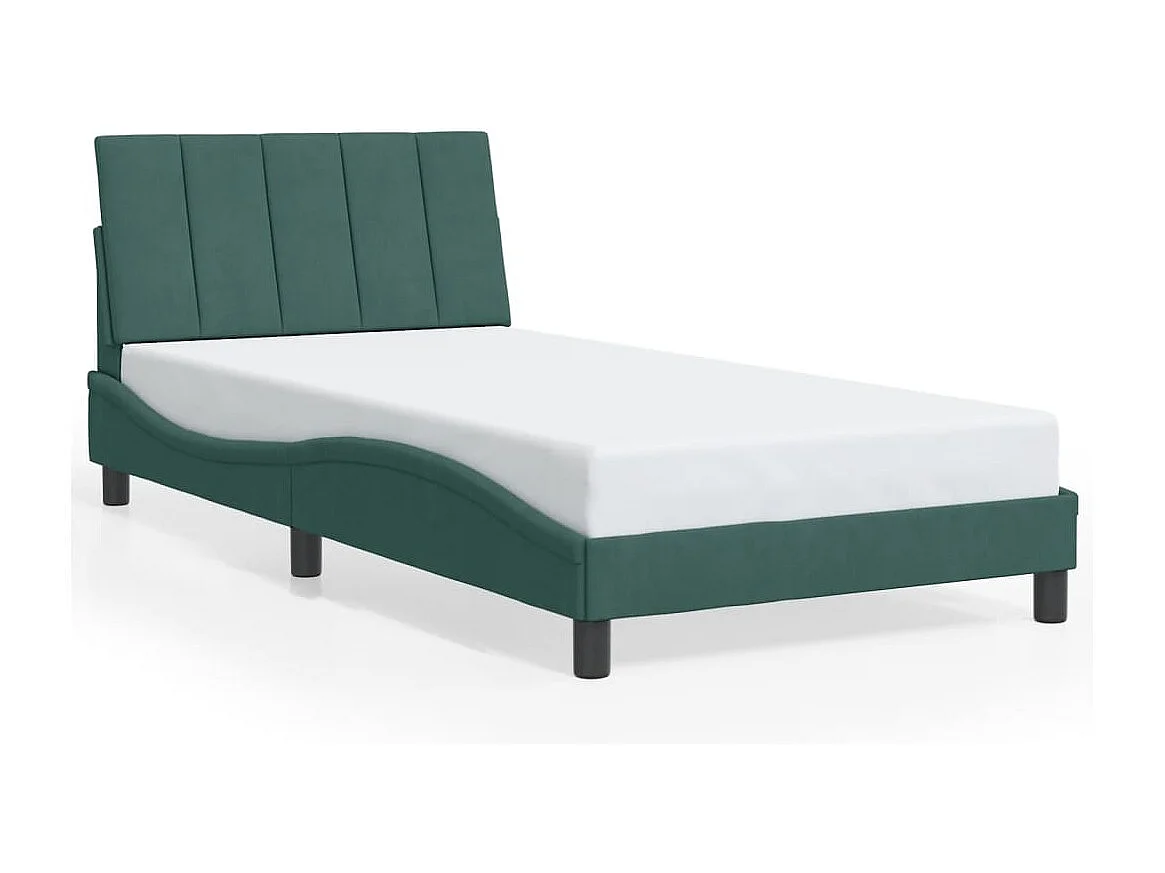 Cadre de lit avec LED sans matelas vert foncé 100x200cm velours