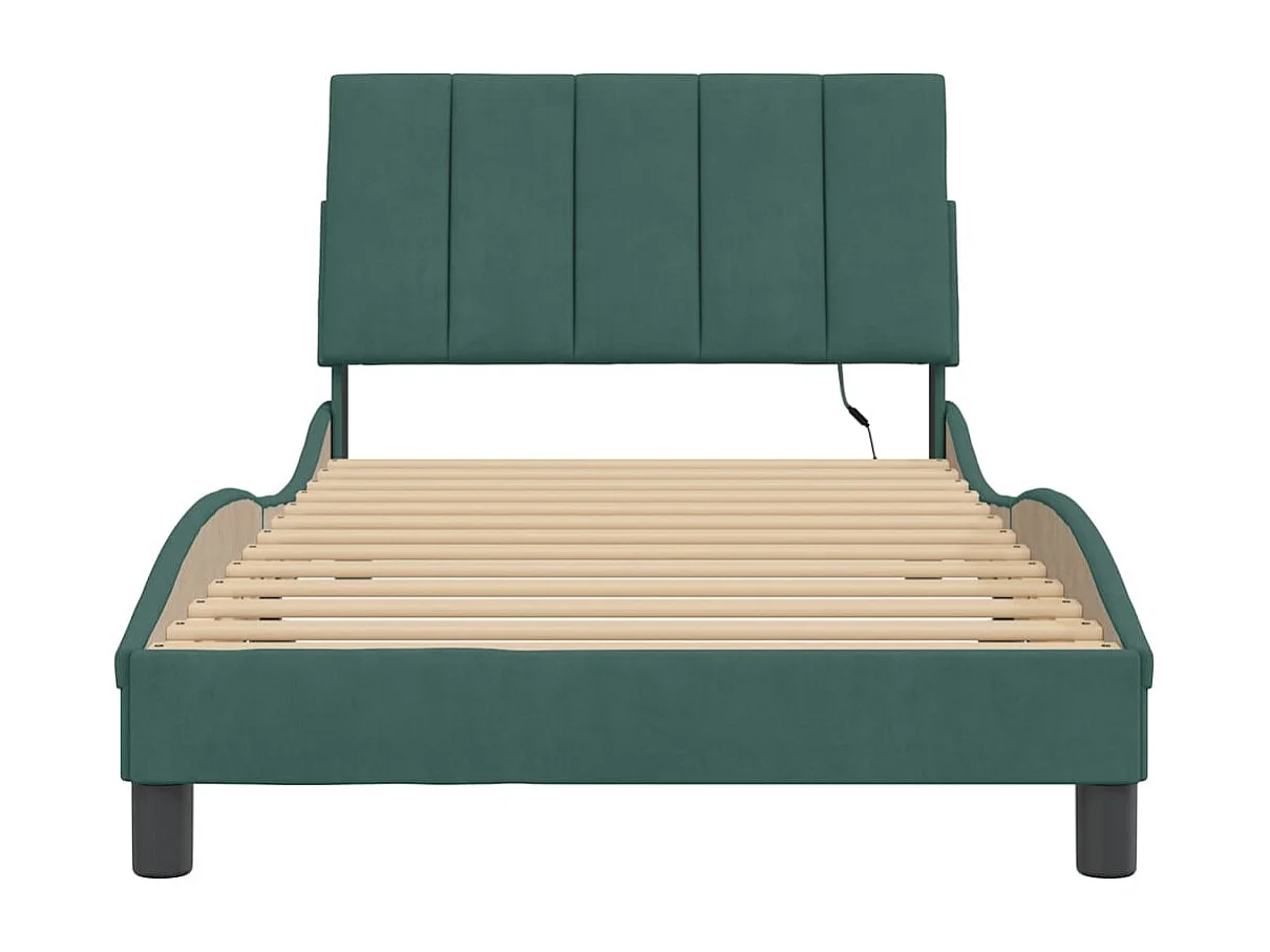 Cadre de lit avec LED sans matelas vert foncé 100x200cm velours