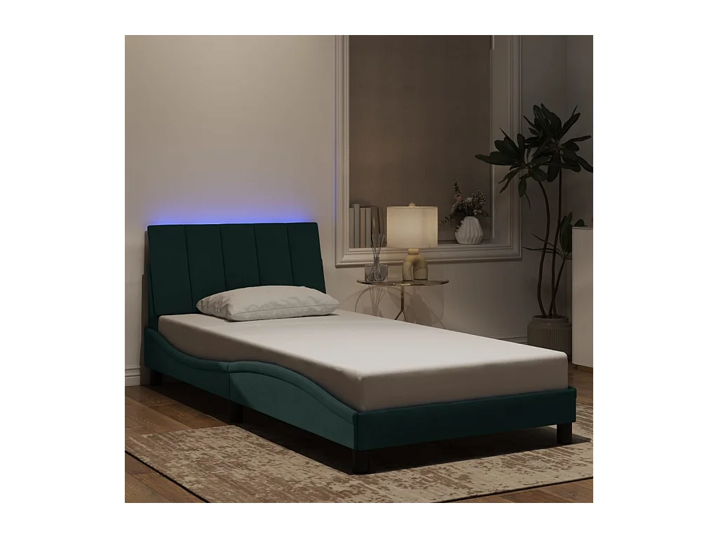 Bettgestell mit LED-Leuchten Dunkelgrün 100x200 cm Samt