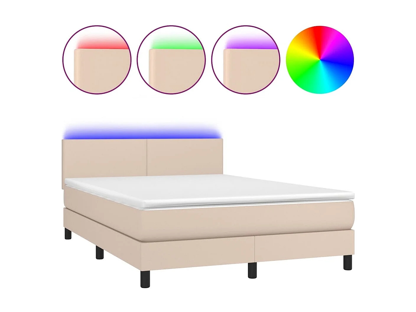 Boxspring met matras en LED kunstleer cappuccinokleur 140x190cm