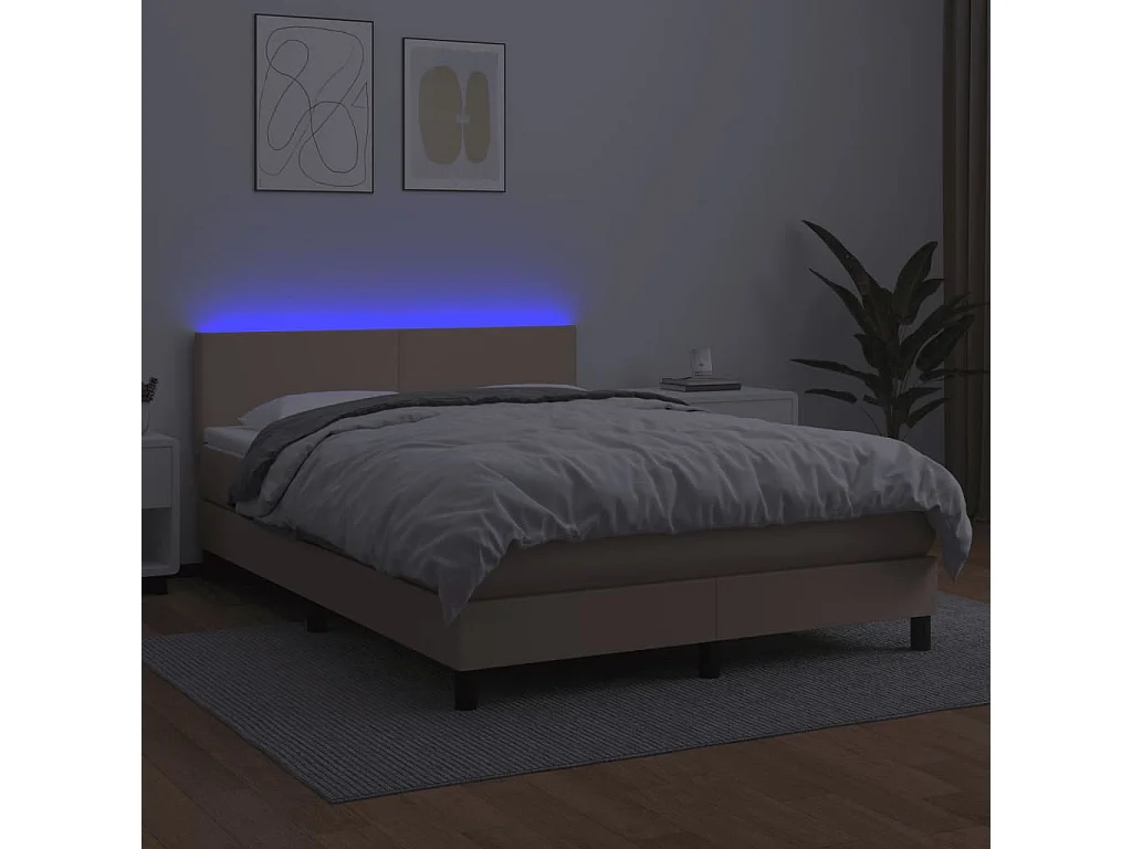 Boxspring met matras en LED kunstleer cappuccinokleur 140x190cm
