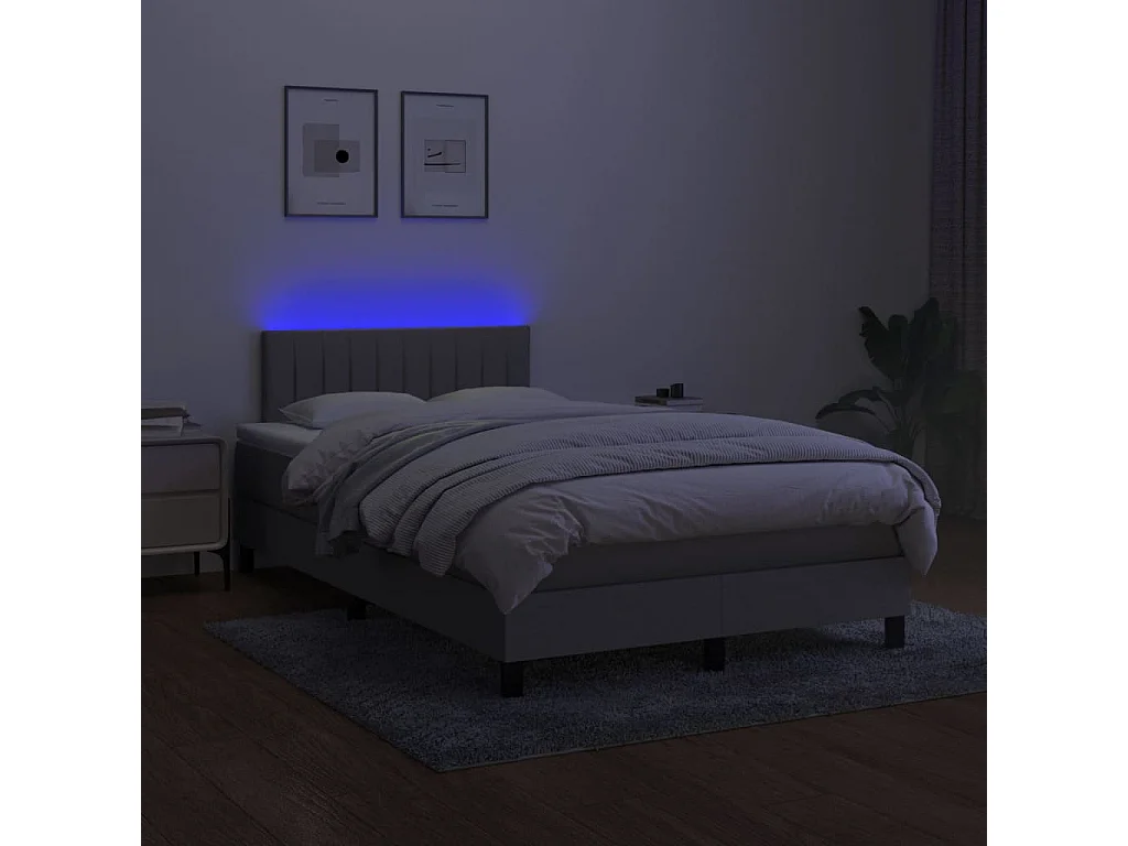 Cama box spring con colchón y LED tela gris claro 120x190 cm