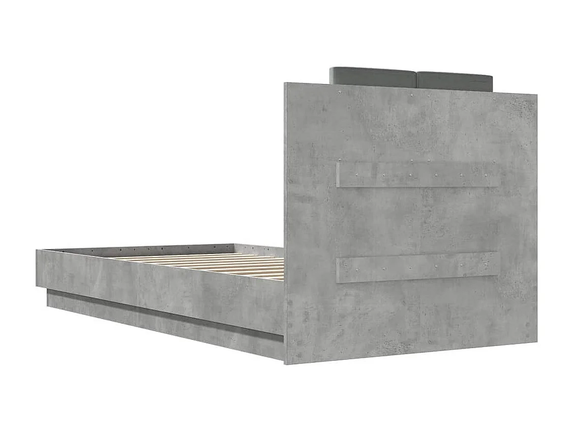 Bettgestell mit Kopfteil und LED-Leuchten Betongrau 90x190 cm