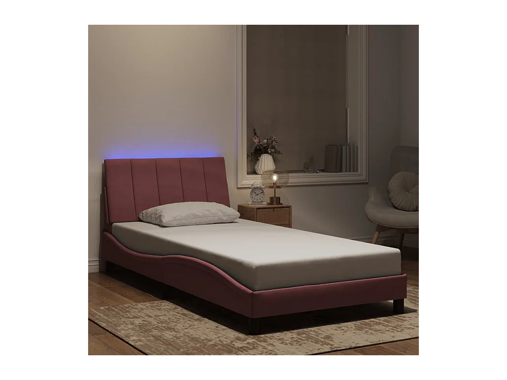 Cadre de lit avec lumières LED rose 100x200 cm velours