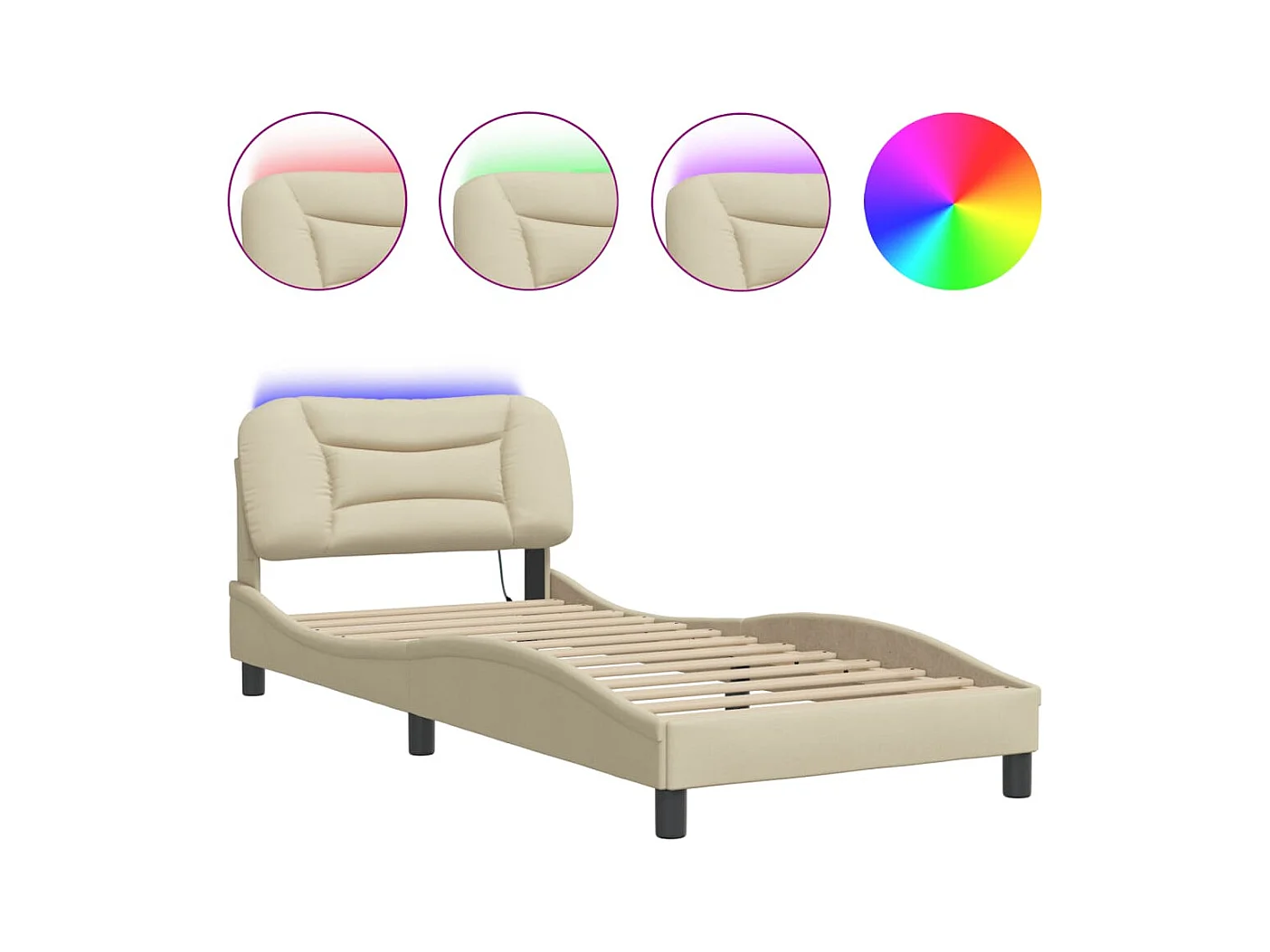 Bedframe met LED-verlichting stof crèmekleurig 90x190 cm