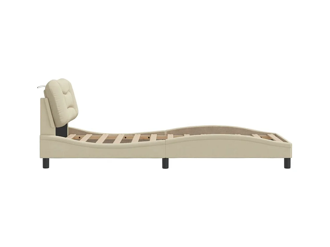 Bedframe met LED-verlichting stof crèmekleurig 90x190 cm