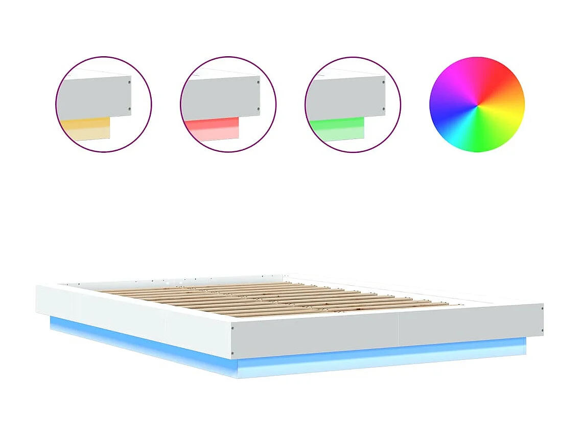 Cadre de lit avec lumières LED sans matelas blanc 135x190 cm