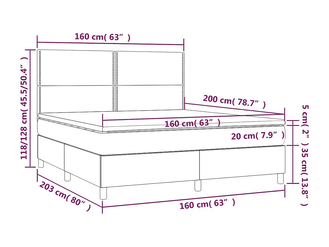 Letto a Molle con Materasso e LED Blu Scuro 160x200 cm