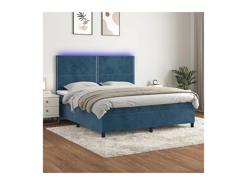 Sommier à lattes de lit matelas et LED Bleu foncé 160x200 cm