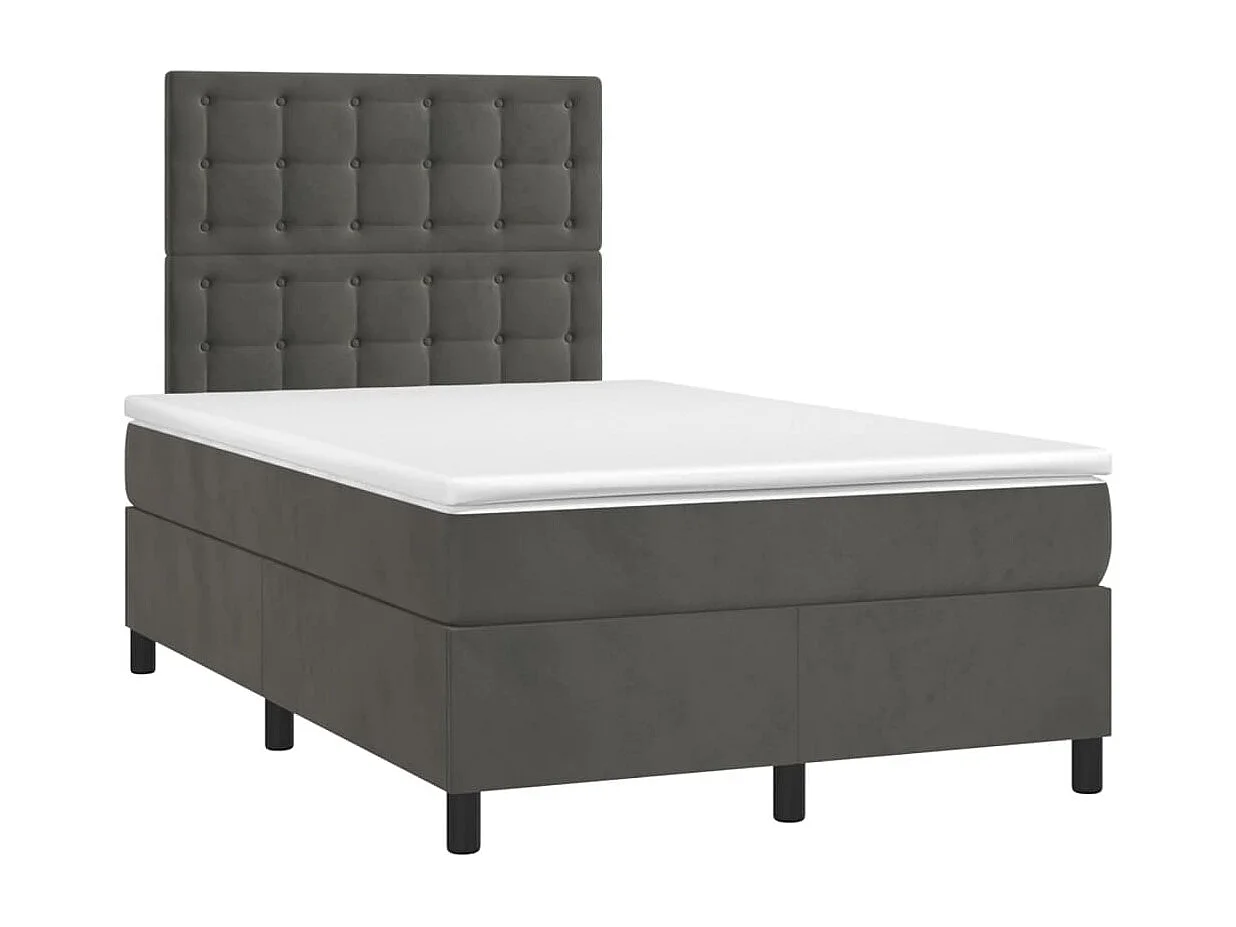 Sommier à lattes de lit avec matelas LED gris foncé 120x190 cm
