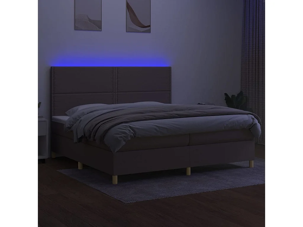 Sommier à lattes de lit et matelas et LED Taupe 200x200cm Tissu