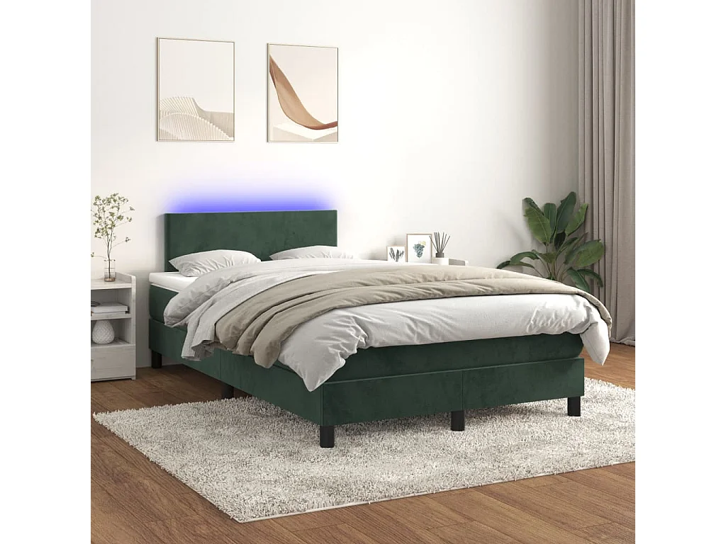 Boxspring met matras en LED fluweel donkergroen 120x190 cm