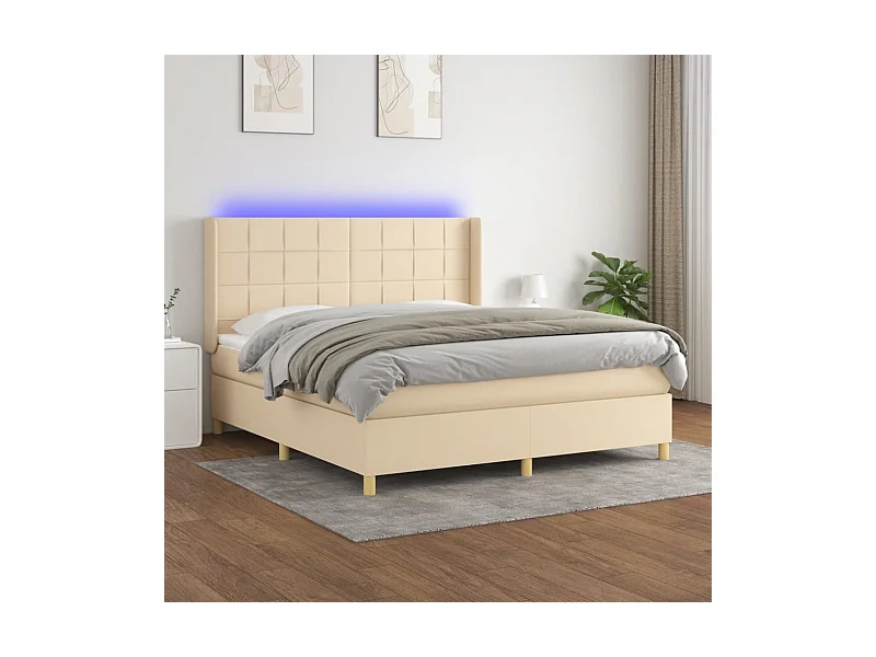 Sommier à lattes de lit matelas et LED Crème 180x200 cm Tissu