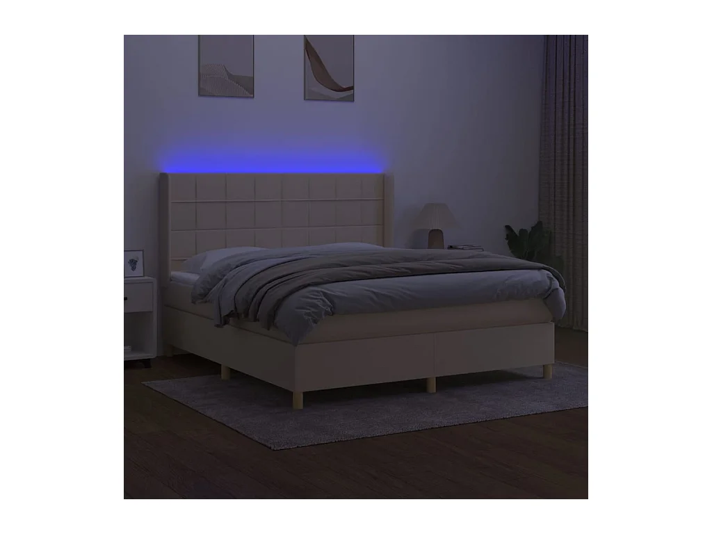 Sommier à lattes de lit matelas et LED Crème 180x200 cm Tissu