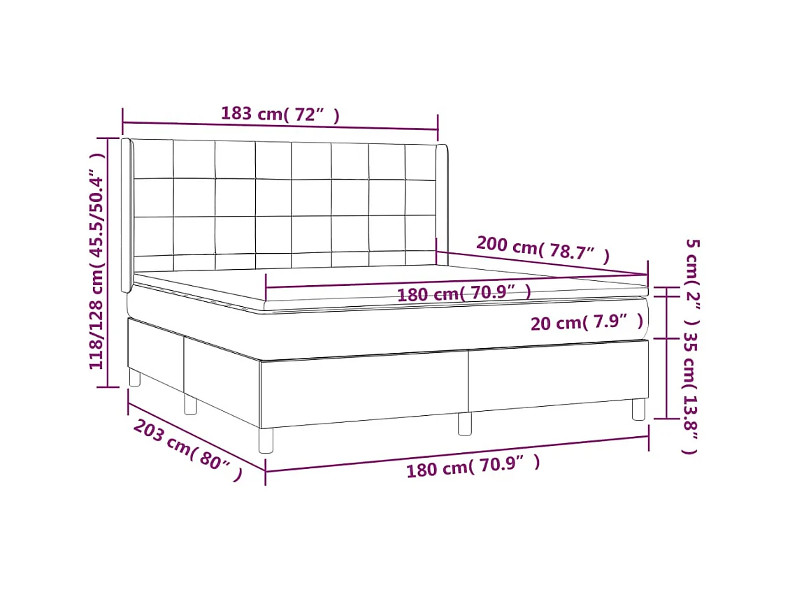 Sommier à lattes de lit matelas et LED Crème 180x200 cm Tissu