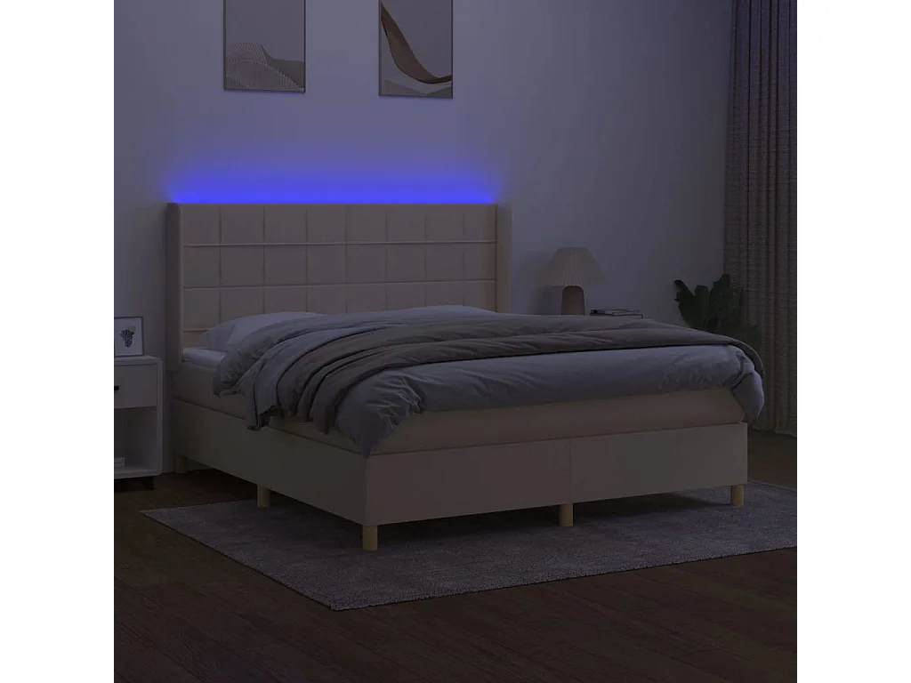 Sommier à lattes de lit matelas et LED Crème 180x200 cm Tissu
