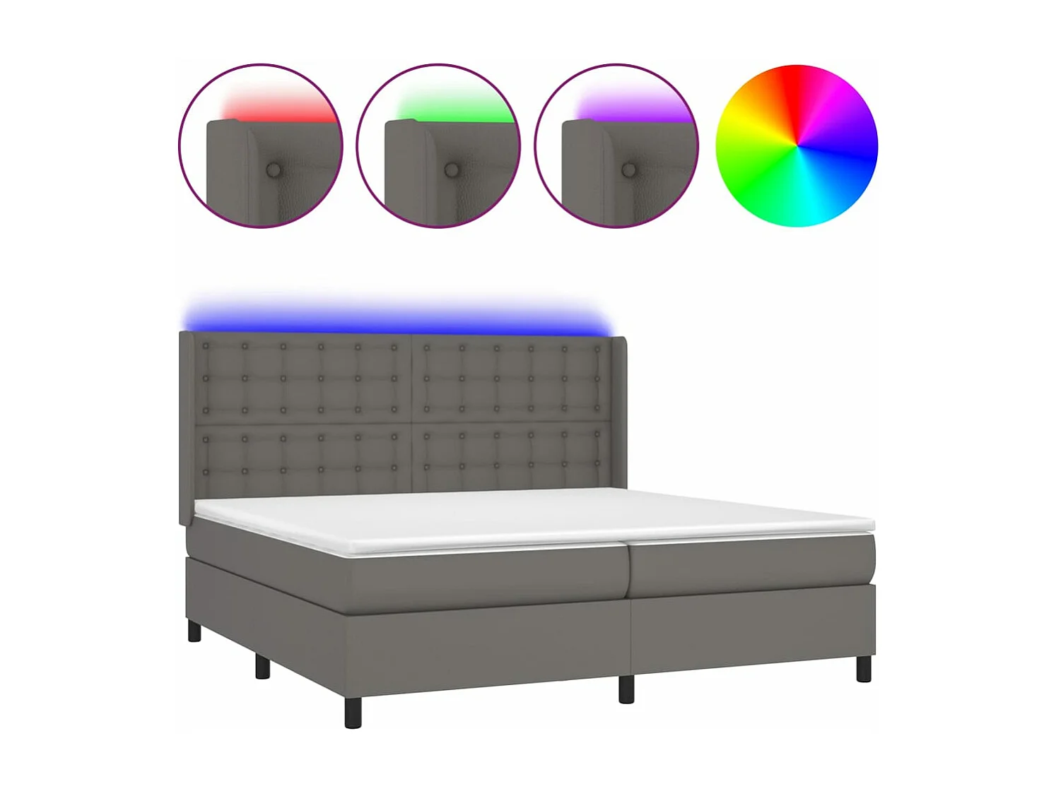Sommier à lattes de lit matelas LED Gris 200x200 cm Similicuir