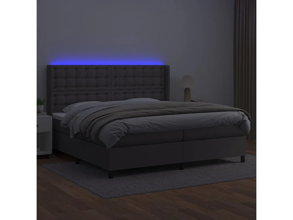 Sommier à lattes de lit matelas LED Gris 200x200 cm Similicuir