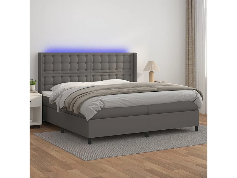 Sommier à lattes de lit matelas LED Gris 200x200 cm Similicuir