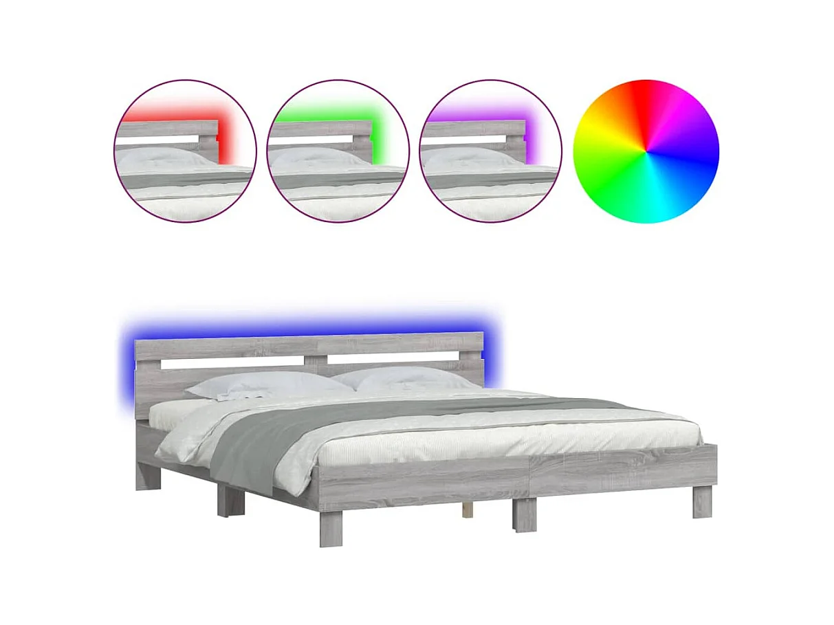 Cadre de lit avec LED sans matelas sonoma gris 200x200 cm
