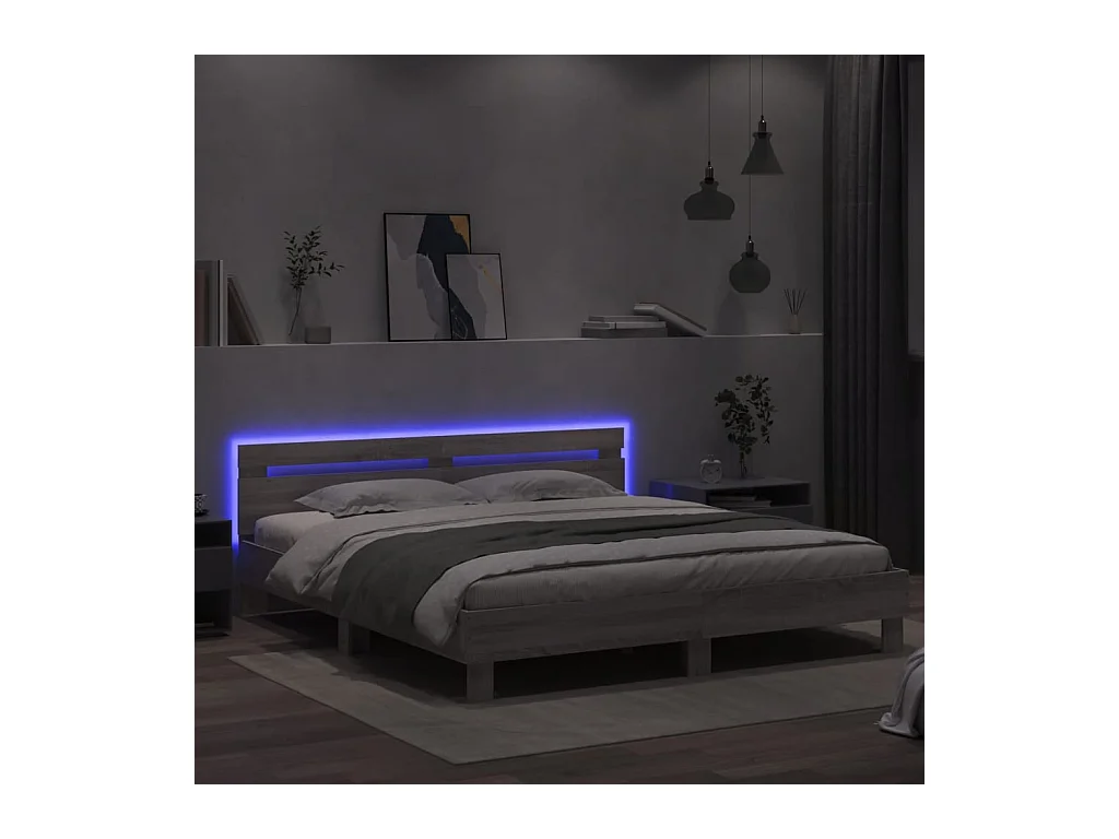 Cadre de lit avec LED sans matelas sonoma gris 200x200 cm