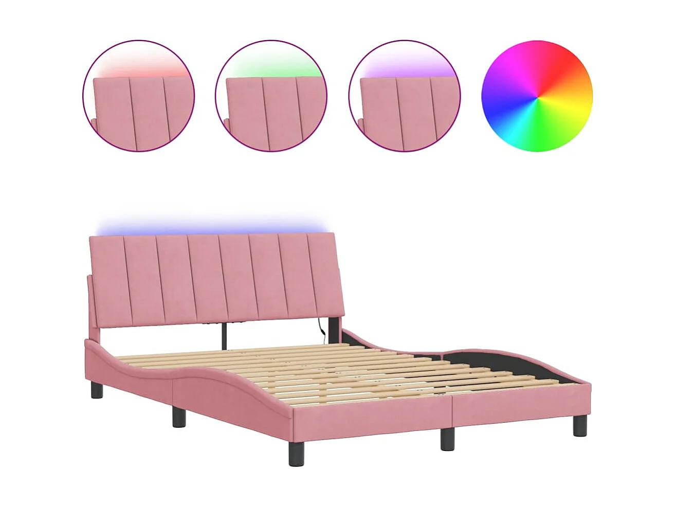 Estructura de cama con luces LED terciopelo rosa 140x190 cm