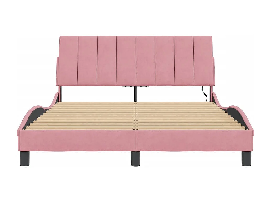 Estructura de cama con luces LED terciopelo rosa 140x190 cm