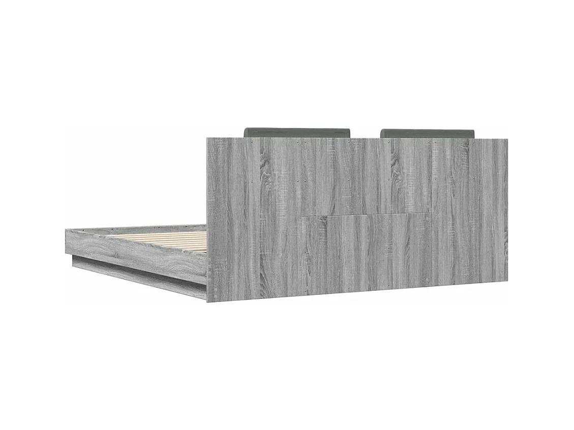 Giroletto con Testiera e LED Grigio Sonoma 160x200 cm