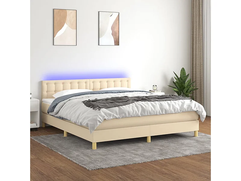 Boxspring met matras en LED stof crèmekleurig 180x200 cm