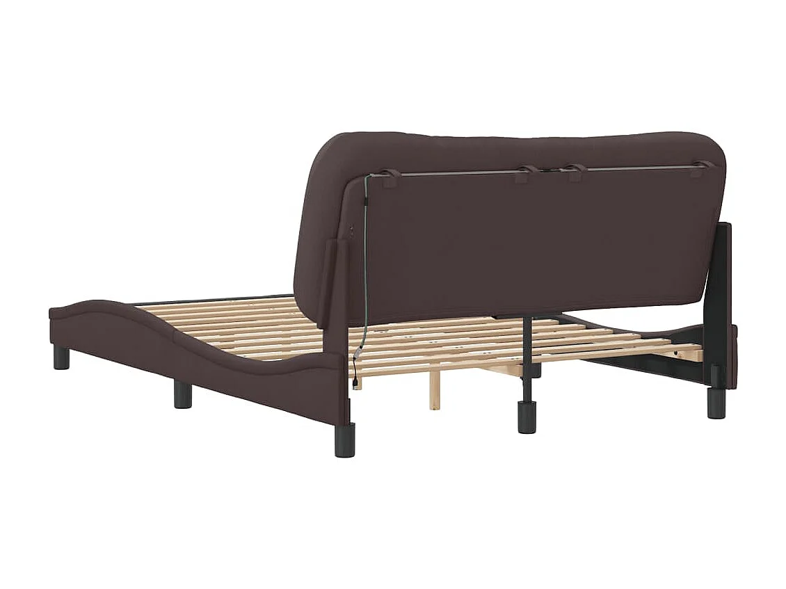 Cadre de lit avec LED sans matelas marron foncé 140x190cm tissu
